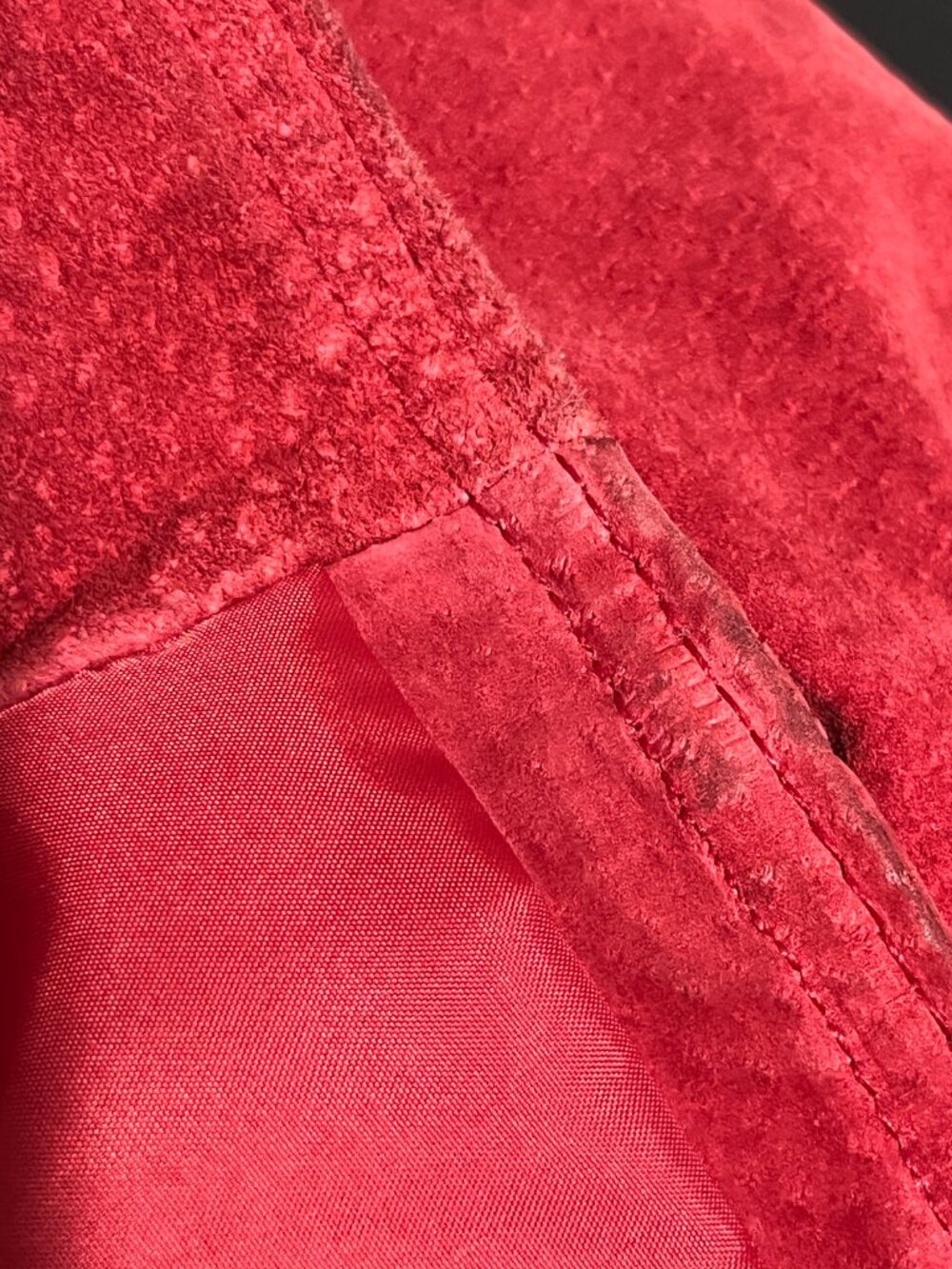 Christopher Banks Womens Suede Washable Pig Leather Jacket L Red Snap Western - Picture 11 of 11